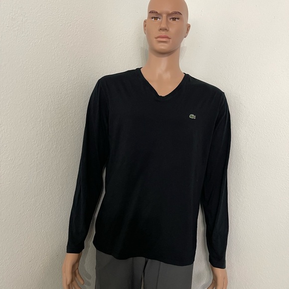 Men's Lacoste long Sleeve V Neck T Shirt Blue Navy Size 6 - Picture 14 of 14